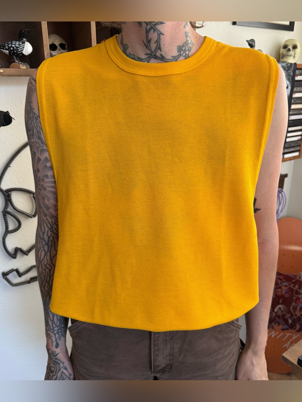 Vintage 2000s Russell Athletic Yellow Micro Mesh Muscle Tee ~ Size Medium